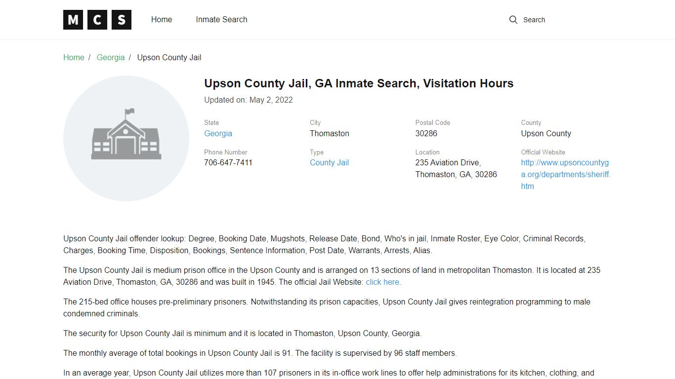 Upson County, GA Jail Inmates Search, Visitation Rules